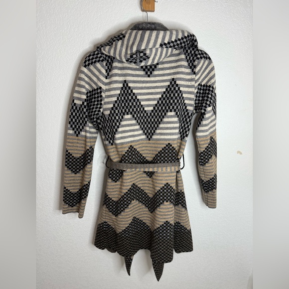 Wool blend Striped Hooded Cardigan with Belt - Picture 2 of 4